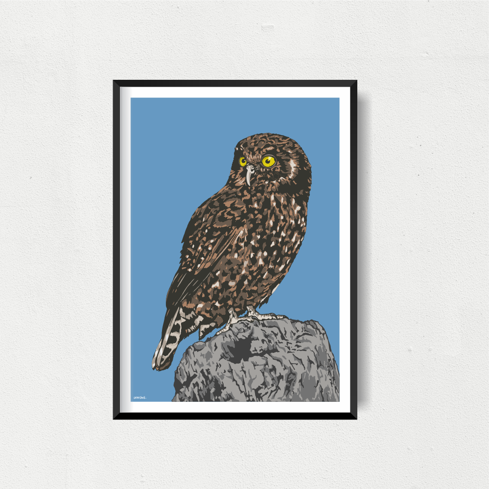 Morepork Art Print - Blue