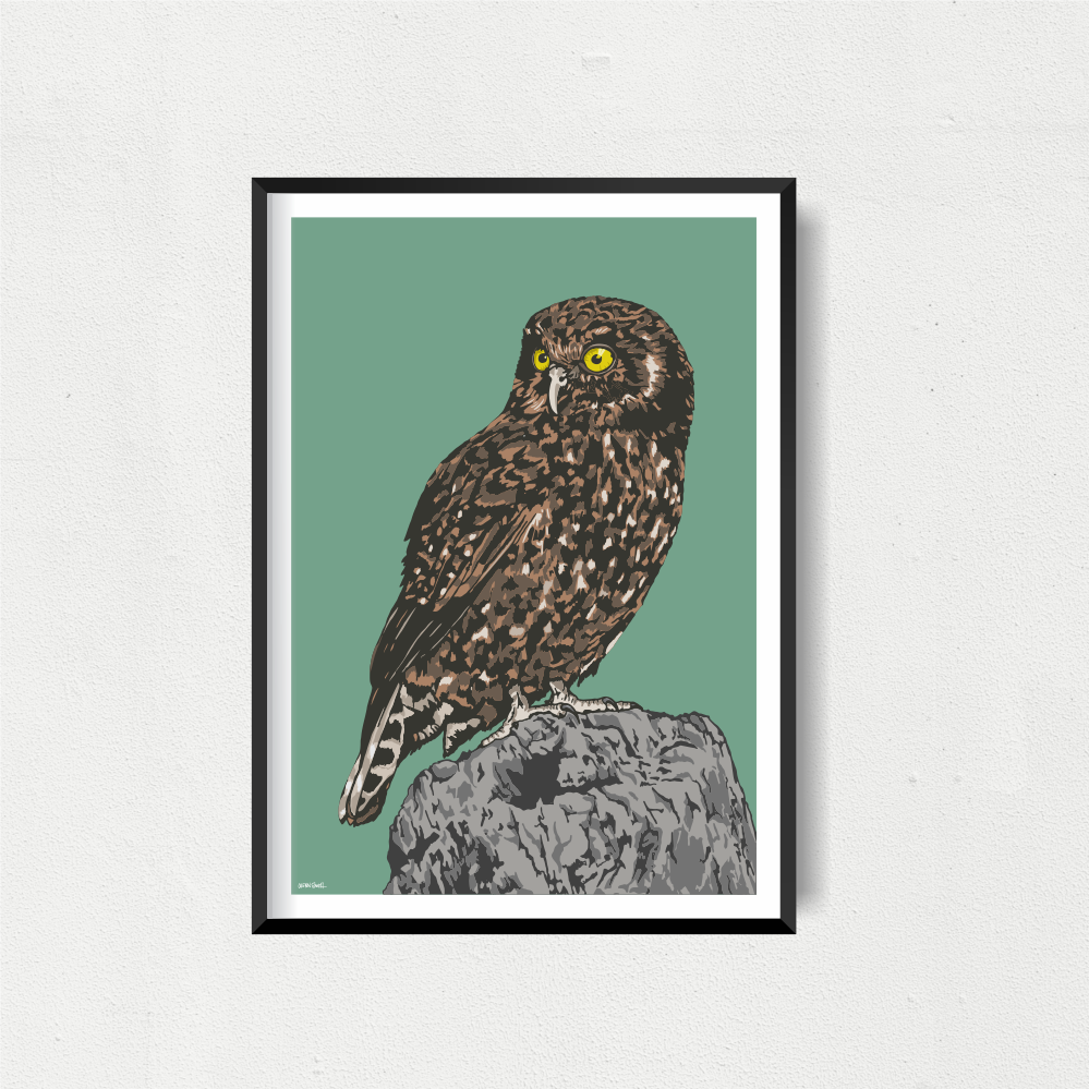 Morepork Art Print - Green