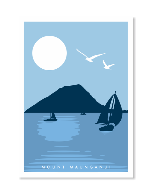 Mount Maunganui Art Print - Blue by Glenn Smith