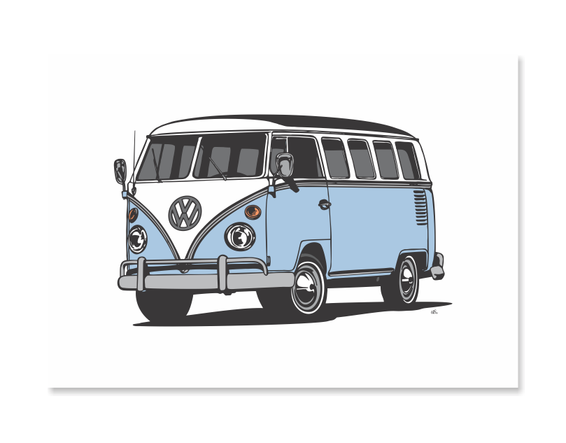 Combi Van Art Print - Blue
