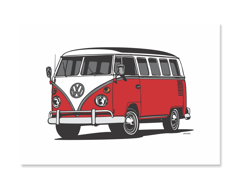 Combi Van Art Print - Red