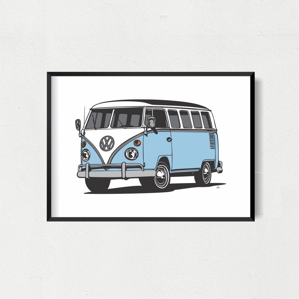 Combi Van Art Print - Blue