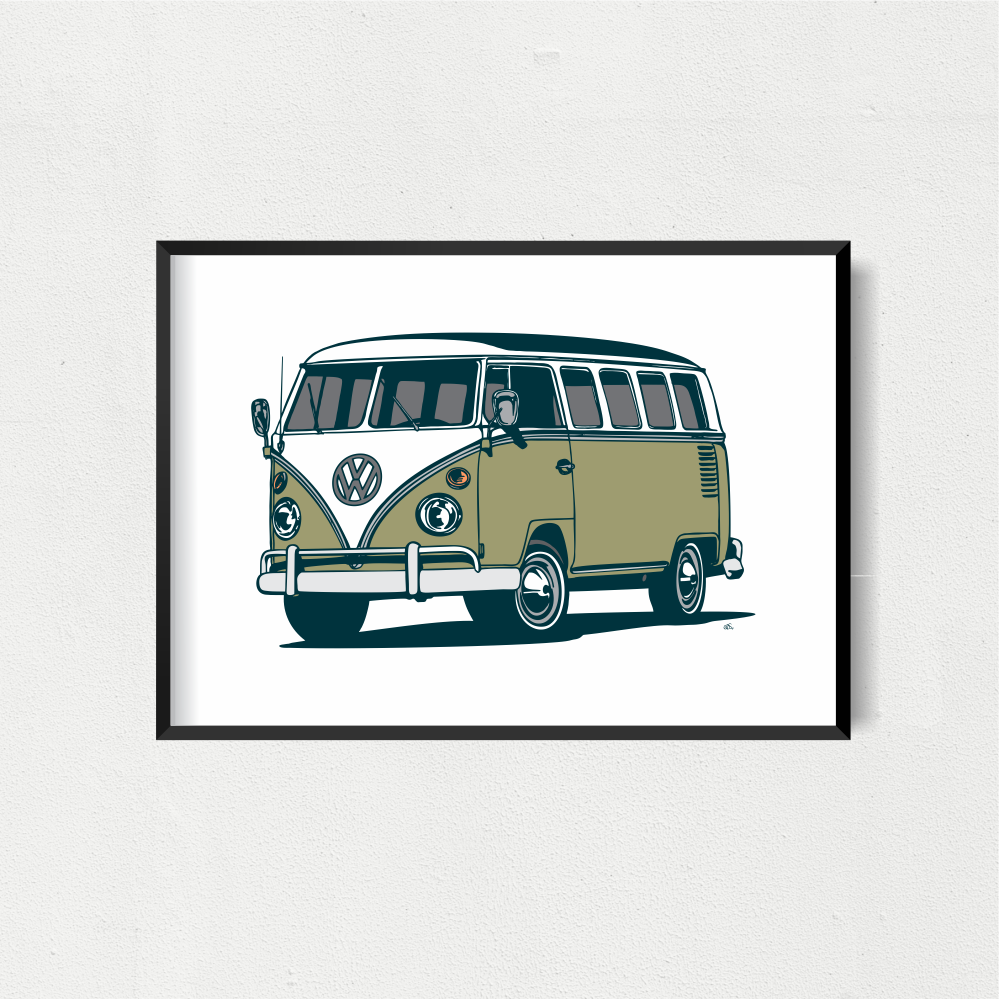 Combi Van Art Print - Green