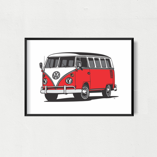 Combi Van Art Print - Red