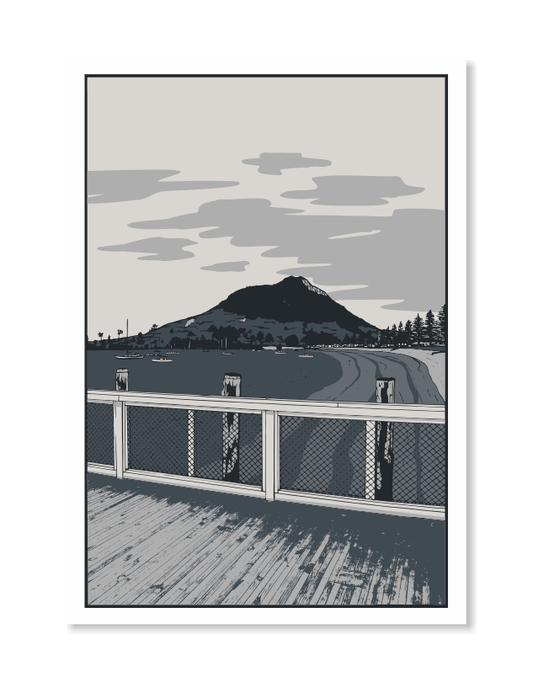 Mount Maunganui Pilot Bay 1 Art Print - Grey by Glenn Smith