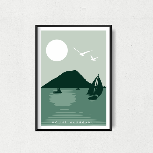 Mount Maunganui Art Print - Green
