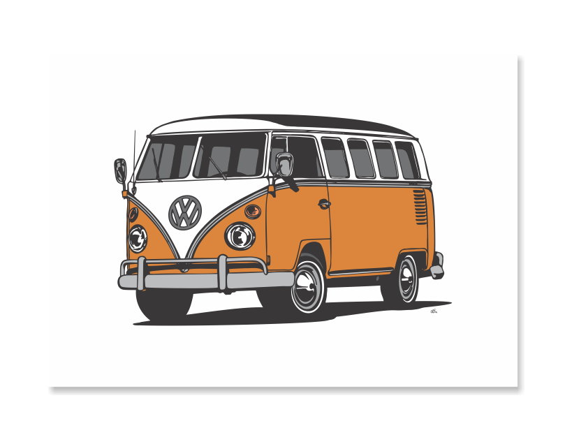 Combi Van Art Print - Orange