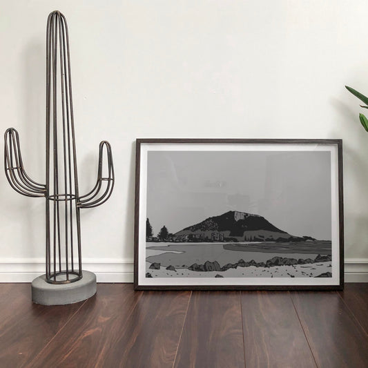Mount Maunganui Main Beach Art Print - Grey