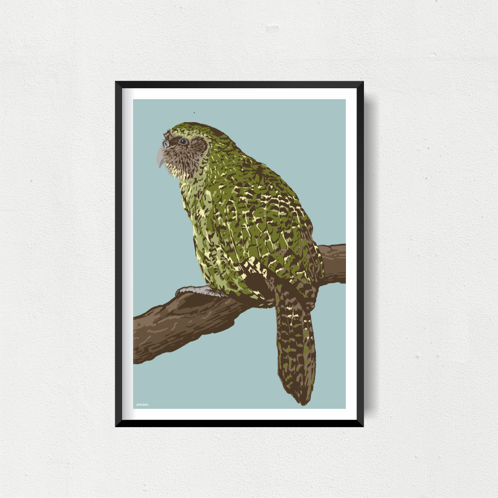 Kakapo Art Print - Teal