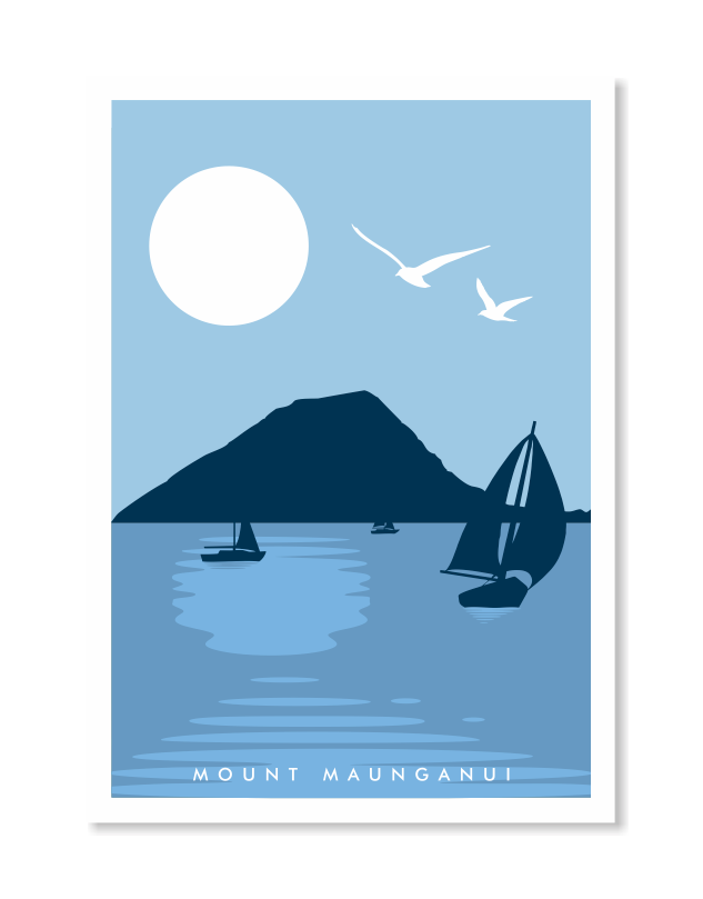 Mount Maunganui Art Print - Blue