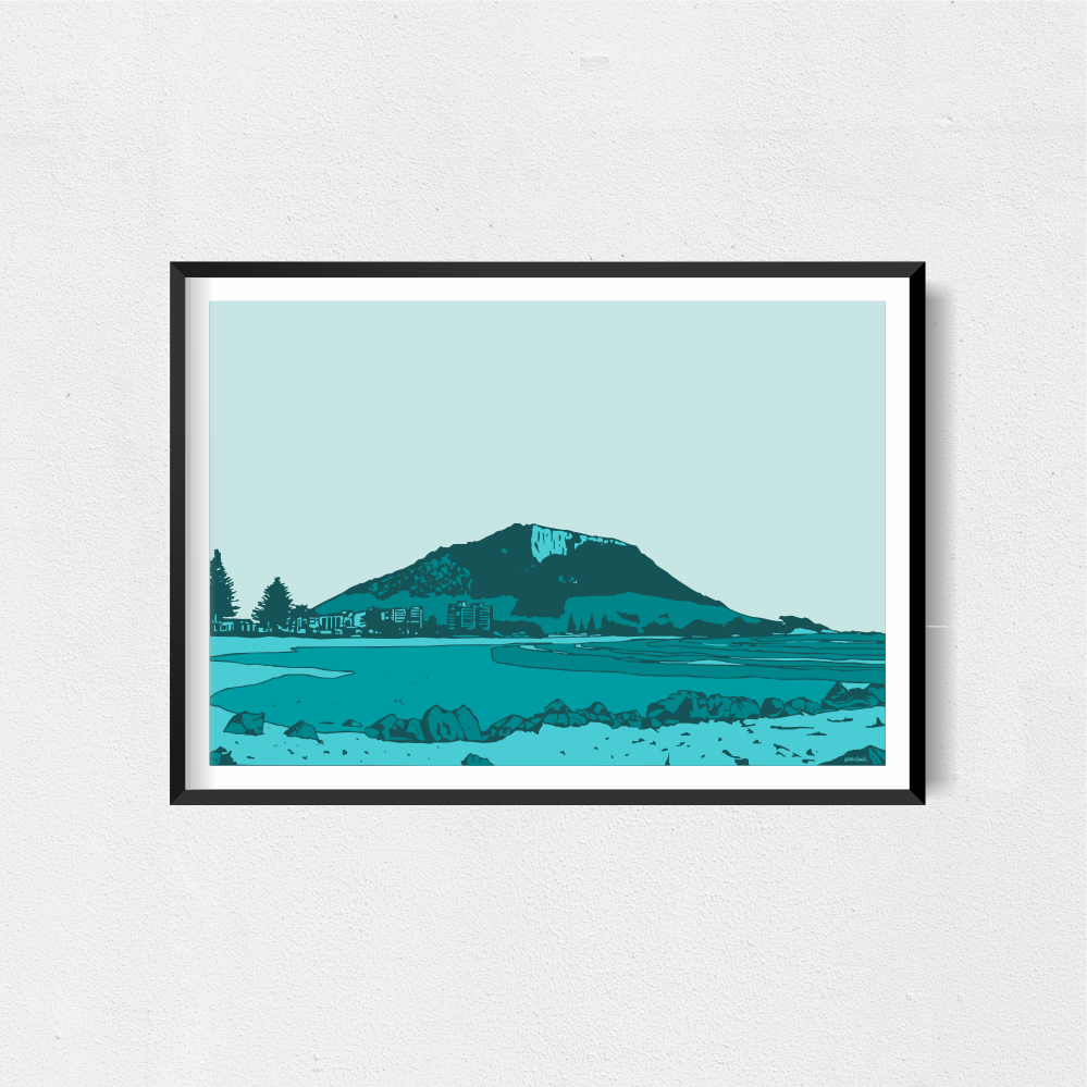 Mount Maunganui Main Beach Art Print - Green