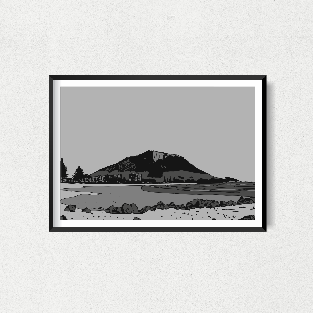 Mount Maunganui Main Beach Art Print - Grey