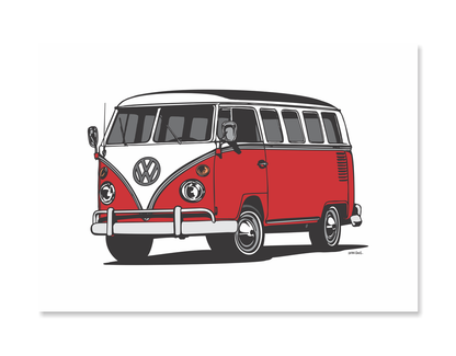 Combi Van Art Print - Red