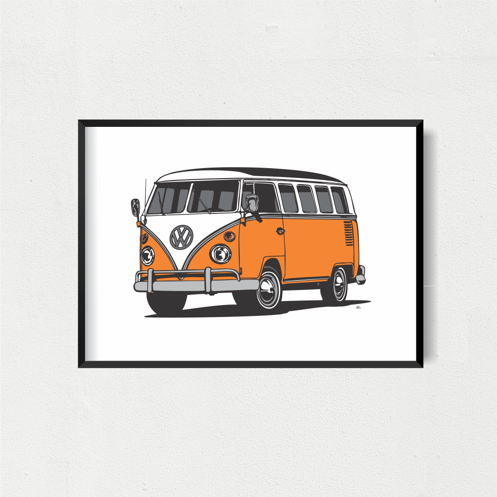 Combi Van Art Print - Orange