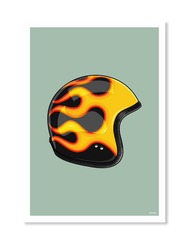 Helmet Art Print - Flames