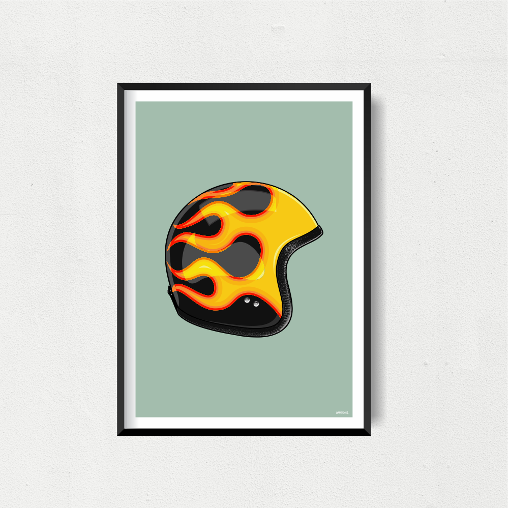 Helmet Art Print - Flames