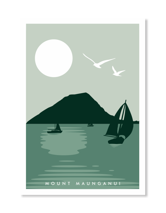 Mount Maunganui Art Print - Green