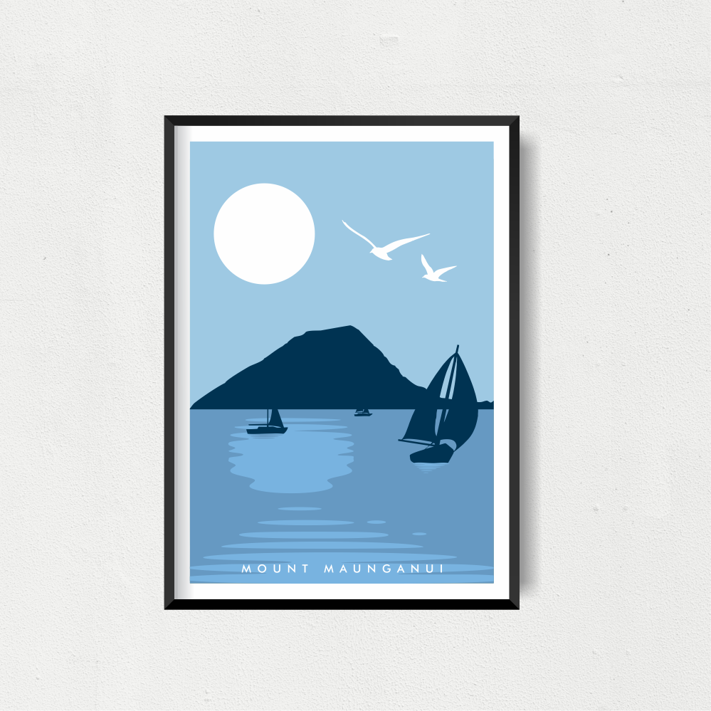 Mount Maunganui Art Print - Blue