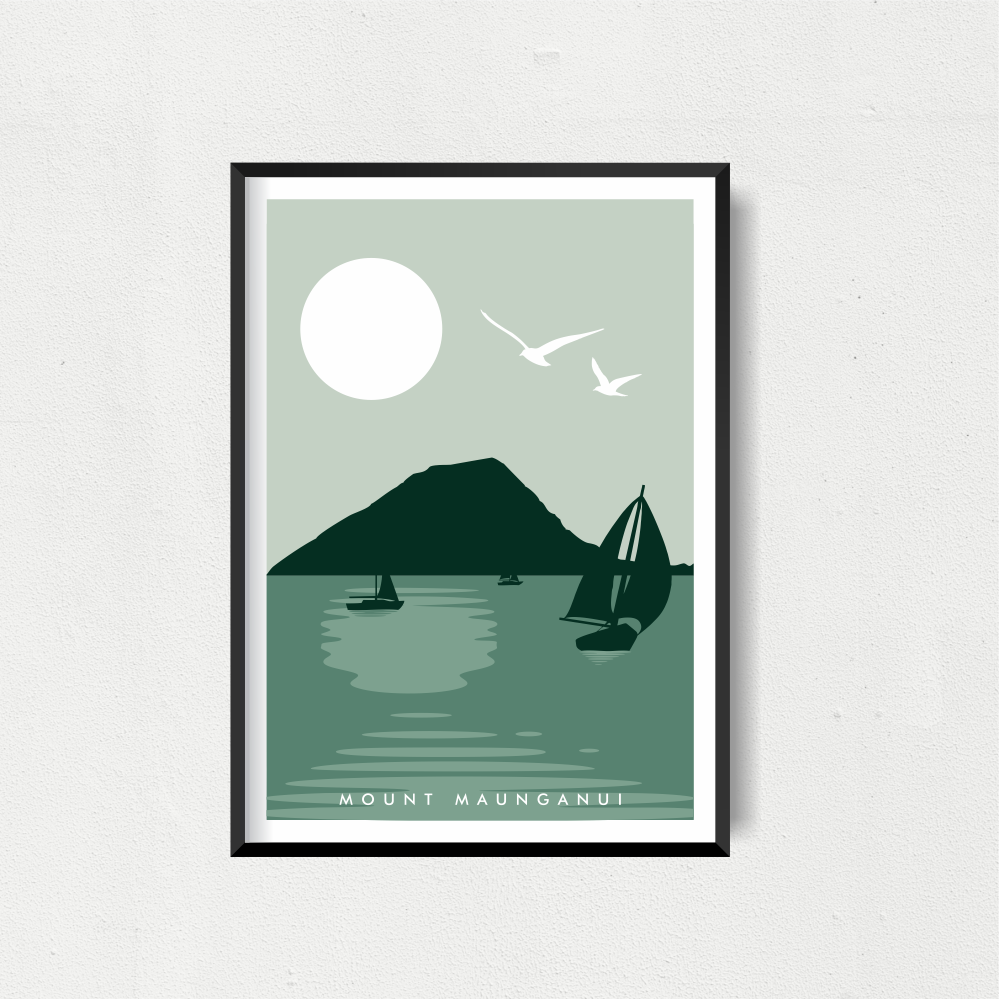 Mount Maunganui Art Print - Green